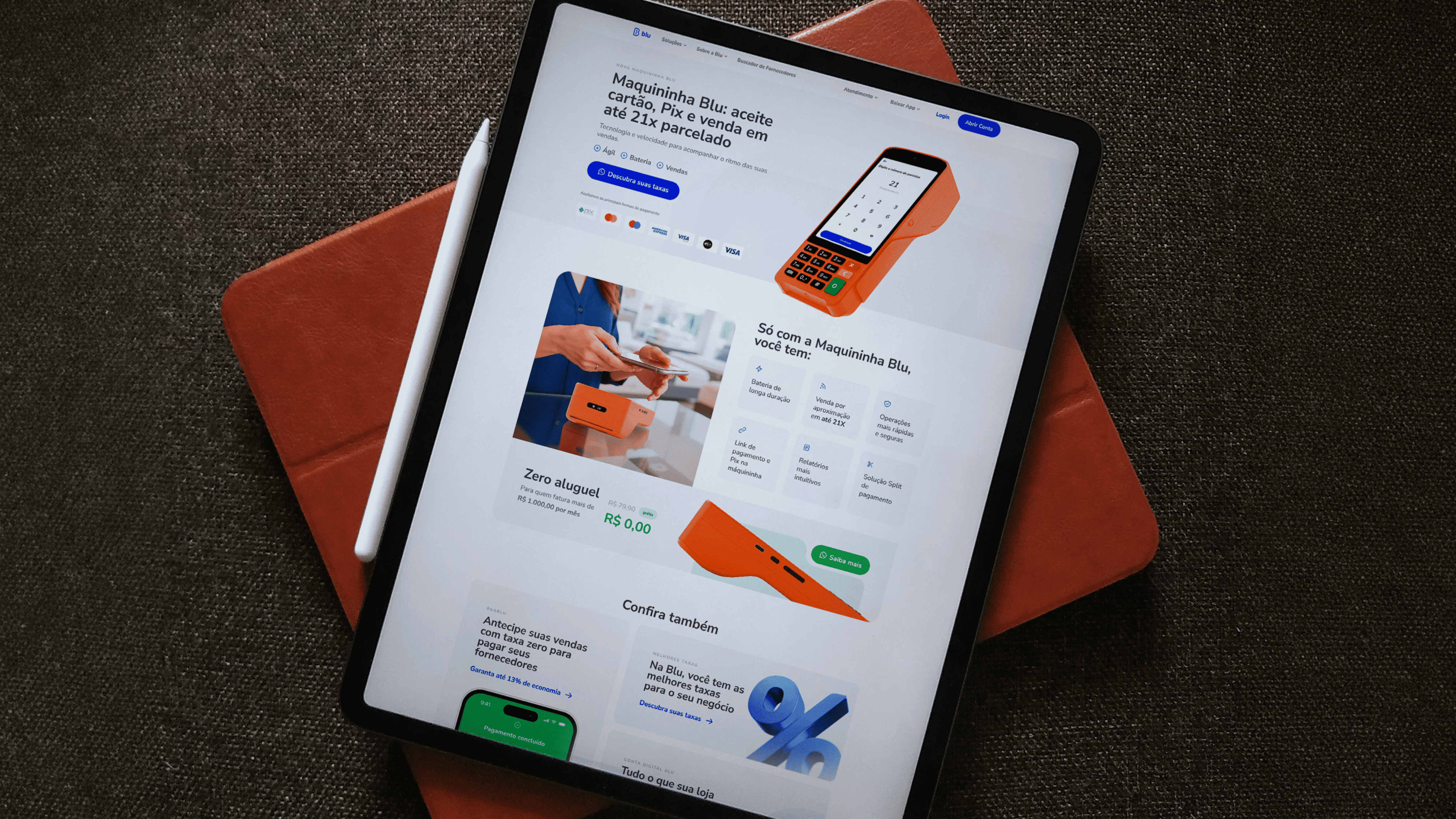 Mockup do case Nova Maquininha Blu + Itaú